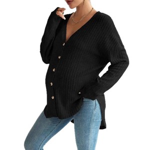 Camiseta de talla grande para <span class=keywords><strong>mujer</strong></span>, con botones frontales, mangas caídas, cuello en V, tela cepillada, cárdigan de maternidad - Product Image 5