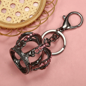 CHENXI Porte-clés en acier inoxydable avec strass en cristal scintillant, couronne 3D vintage et pendentifs breloques - Design mousqueton tendance - Product Image 4