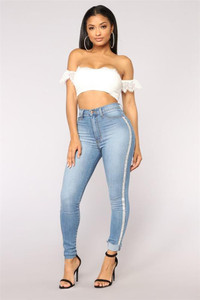 Jeans rayés High Street pour femmes, pantalon en jean taille haute classique de base de grande taille, livraison gratuite - Product Image 3