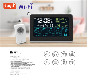 Nouveau grand écran couleur <span class=keywords><strong>app</strong></span> tuya smart <span class=keywords><strong>station</strong></span> météo wifi multicanal avec capteur sans fil extérieur - Product Image 3
