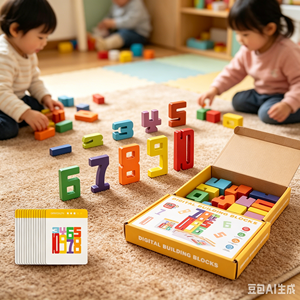 Blocs de construction numériques en bois pour les tout-petits et les enfants - Jouet éducatif pour le comptage et les <span class=keywords><strong>math</strong></span>ématiques avec développement de la motricité fine - Product Image 1