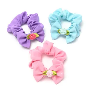 Ponytail Holder Fabric Elastic Hair Tie Rose Bow Knot Flower For Girls Women Hair Scrunchies