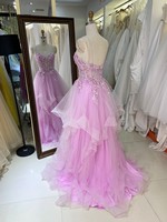 Robes de bal lilas en gros 2026 2027 – Robe de soirée d'usine avec corset floral 3D perlé et jupe en tulle à volants superposés – Fournisseur