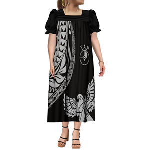 Gaun Mumu motif Micronesian musim panas baru gaun mengembang Panjang lengan Puff leher persegi sesuai pesanan gaun wanita ukuran Plus Polinesia - Product Image 2