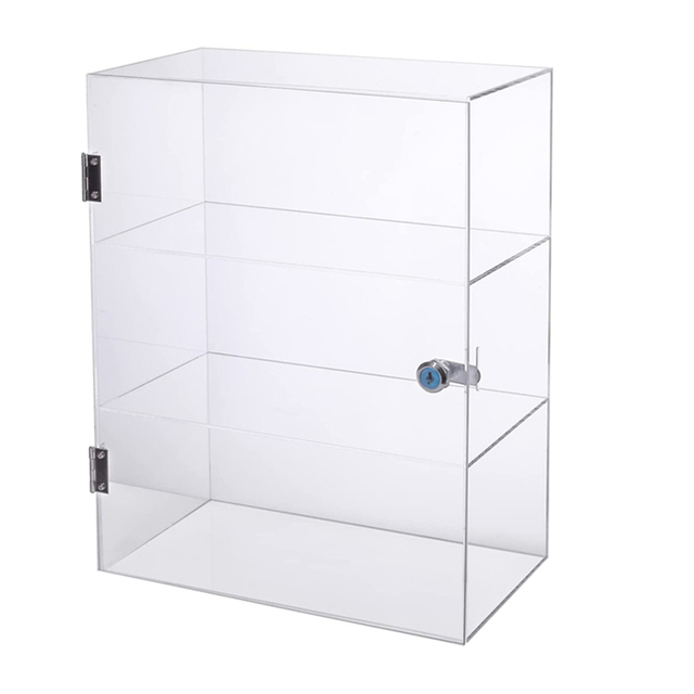Clear Lockable Showcase for Collectibles Countertop Display Rack Storage Display Box Acrylic Display Case 3 Shelf with Lock