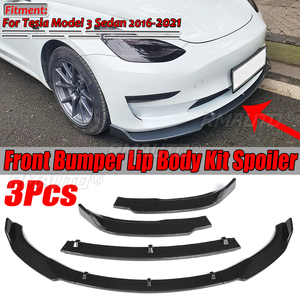 ชุดแต่งกันชนหน้ารถยนต์ 3 ชิ้น ลายคาร์บอนไฟเบอร์/สีดำ สำหรับ Tesla Model 3 Sedan ปี 2016-2021 - Product Image 1