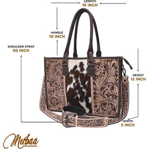 Merbaa Women Cowhide <b>Leather</b> <b>Handbag</b> Tooled Western Tote with Detachable Shoulder Strap - Product Image 4