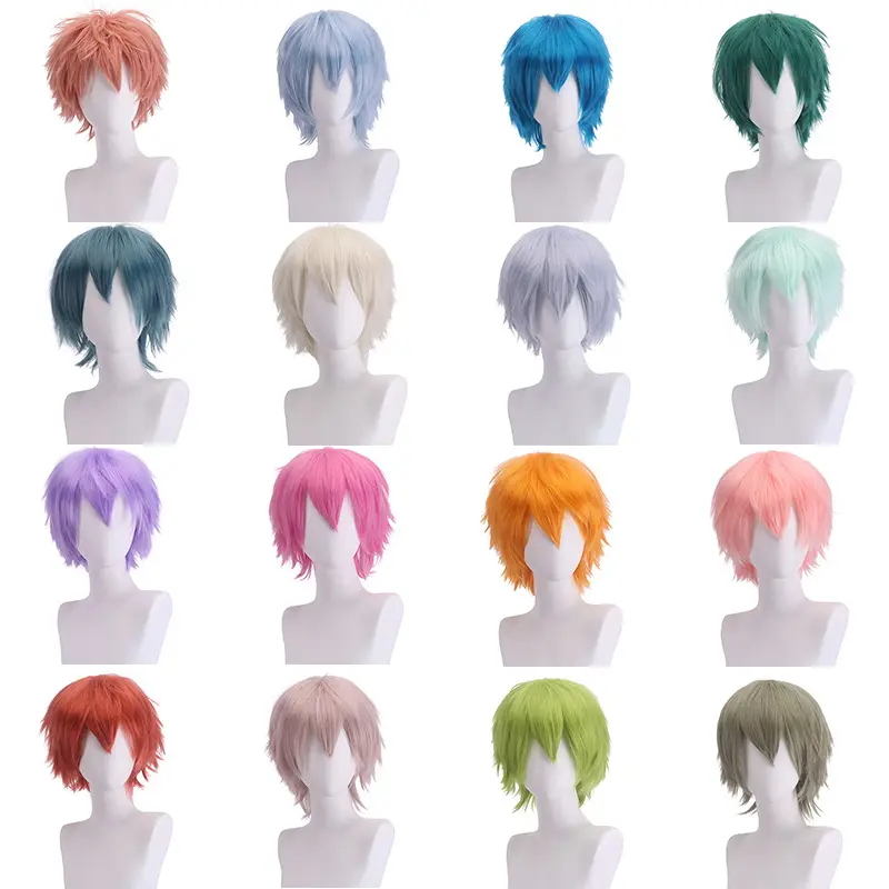 Ainizi hot sale short universal cosplay wigs 57 solid colors high temperature fiber synthetic hair wigs for men