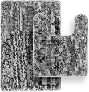 Tapis de bain gris clair Tapis profilé en forme de <span class=keywords><strong>U</strong></span> pour les toilettes, tapis de bain Shaggy <span class=keywords><strong>super</strong></span> absorbant. Lavage et séchage en <span class=keywords><strong>machine</strong></span> facile - Product Image 1
