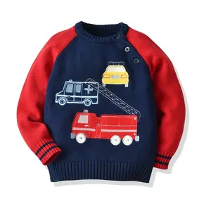 2024 100% cotton knitting cute car pattern pullover unisex baby boys sweaters