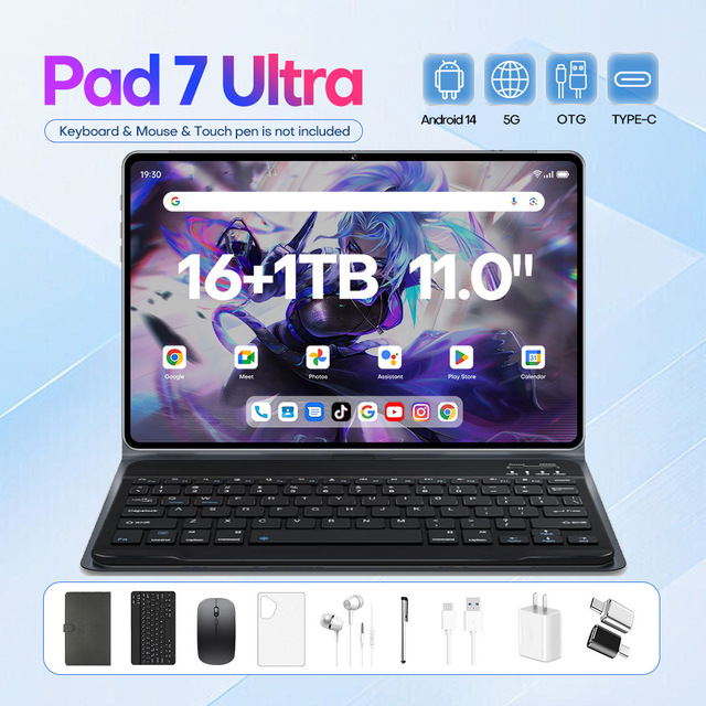 New Pad7 Ultra 11-Inch Android 14 Business Tablet Octa Core MTK Processor 16GB Memory Waterproof USB Type-C Capacitive Screen
