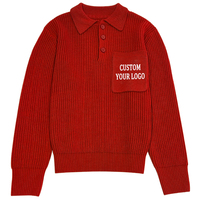 Fabricant Polo personnalisé de haute qualité pour hommes Pull en tricot à manches longues et à col boutonné avec poche