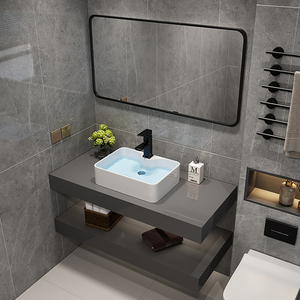 Nuevo <span class=keywords><strong>Diseño</strong></span> de Mueble de Baño Flotante de Piedra Sinterizada con Espejo Inteligente y Lavabo, <span class=keywords><strong>Diseño</strong></span> Moderno para Hotel - Product Image 5