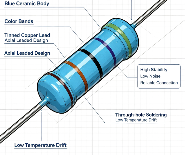 470K Ohm 2W Metal Film Resistor Axial Leaded ±1% Tolerance  Through-hole Resistor for PCB Power Supply