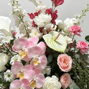 Arreglo Floral Realista de Orquídeas Phalaenopsis y Rosas, Decoración de Flores de Seda en Rosa y Blanco, Ideal para Decoración de Bodas - Product Image 4