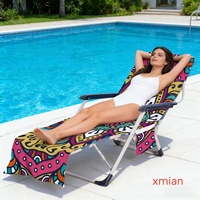 Housse de chaise longue en polaire polyester double face avec logo personnalisé et poches latérales pour hôtel, resort, plage