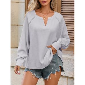 Suéter tipo túnica de punto gofrado de manga larga extragrande para mujer, cuello en V, informal, suave, para todas las estaciones - Product Image 2