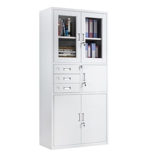 Armoire de rangement de bureau en métal avec 2 portes en verre et 2 portes en fer, armoire de classement en métal - Product Image 5