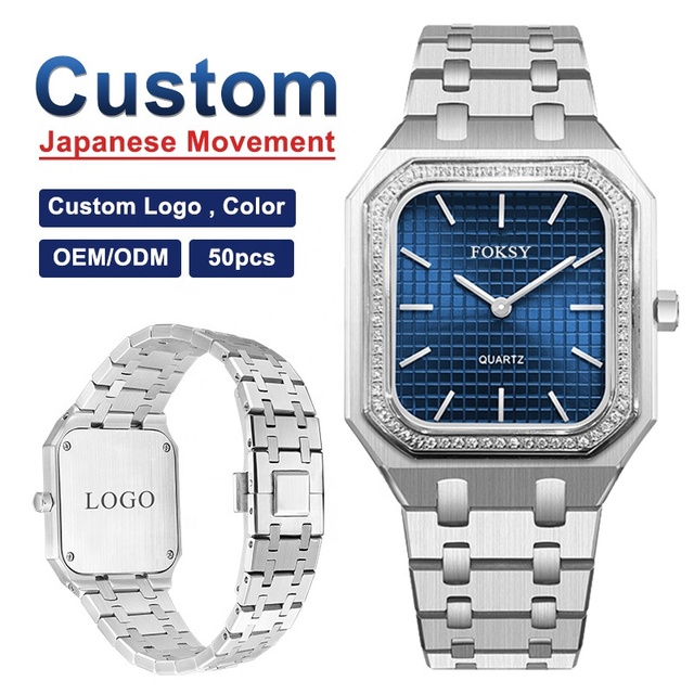 OEM Private Label Brand Fashion Stainless Steel Waterproof Luxury Square Wrist Watch Custom Logo Quartz Watches for Men