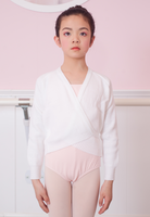 Haut de danse pour filles, manches longues, croisé, style cache-cœur, pour l'échauffement, en tricot, 100% acrylique
