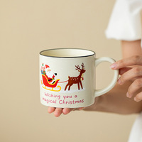 Mug en céramique en grès de Noël Père Noël 450 ml avec motif traîneau et rennes pour cadeaux, café et thé du petit-déjeuner