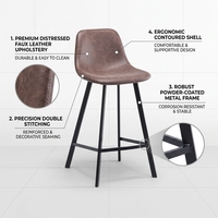 Tabouret de bar moderne en cuir PU avec cadre noir thermolaqué pour salon, hôtel, école, bar à domicile - Mobilier de qualité commerciale