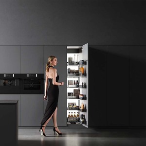 Unihopper Tall Cabinet <b>Pull</b> <b>Out</b> <b>Basket</b> Black Crystal Glass Damping Shelf <b>Kitchen</b> Storage Drawer Modern Minimalist Style - Product Image 2