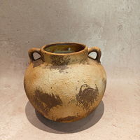 Vase en céramique rustique à double poignée ARM LVG, poterie en grès vieilli style Wabi-Sabi Boho, décoration d'intérieur, récipient floral