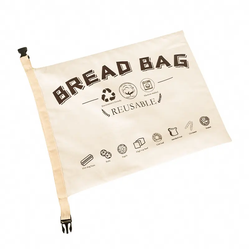 Reusable Custom Logo Natural Organic Cotton Bread Bag with TPU for Large Sourdough Loafs