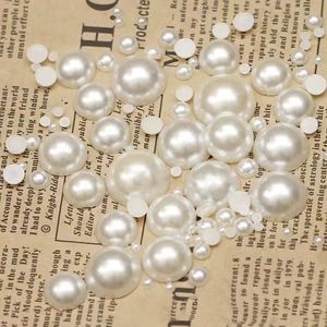 Perles d'imitation ABS demi-rondes à dos plat en gros, tailles assorties, pour bijoux DIY et accessoires de décoration pour nail art - Product Image 1