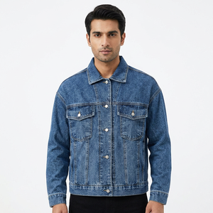 Nouvelle conception, vente en gros, veste en jean vintage fantaisie pour hommes, vente chaude, vêtements d'extérieur en coton tendance, extensible, à capuche, col montant, logo frontal - Product Image 1