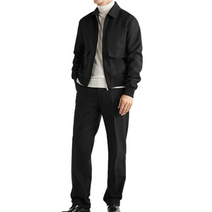 Chaqueta Bomber Azul Marino con Cierre para Hombre, Otoño, Algodón y Spandex de Alta Calidad, Cuello Alto, Bolsillos con Cremallera, Estilo Deportivo, Servicio OEM, Secado Rápido - Product Image 3