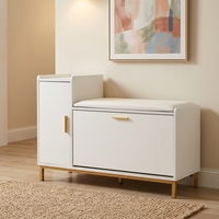 Banc à chaussures en bois au design minimaliste moderne avec 1 tiroir rabattable et 1 armoire de rangement, étagère à chaussures en bois