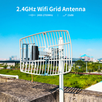 Antena de rejilla parabólica Wifi de alta ganancia de 2,4G, puente inalámbrico de larga distancia para exteriores WLAN, rango de cubierta de 5-8KM, antena de rejilla de 16dbi