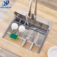 Égouttoir à vaisselle multifonctionnel en acier inoxydable pour comptoir, gain de place, avec 2 porte-ustensiles amovibles pour évier de cuisine