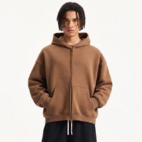 Hoodie Crop Boxy 350GSM Berlapis Fleece dengan Ritsleting Dua Arah, Hoodie Oversize Unisex, Bahu Jatuh, Streetwear, Custom OEM Grosir