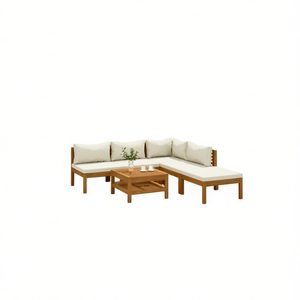 Set Lounge Modulare in Legno di Acacia a 6 Pezzi, Colore Crema, Arredamento da Giardino per Esterni - Product Image 1