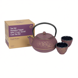 <b>Tea</b> <b>Set</b> Shanghai Teapot With 2 Cups Purple Gold Pattern Cast Iron <b>Tea</b> <b>Set</b> - Product Image 2