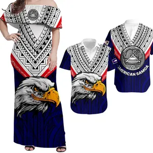 Hersteller Kleine Bestellung amerikanisches Samoa passende Kleider und hawaiianische Hemden polynesisches Muster Glatzkopf Adler langer Rock Großhandel