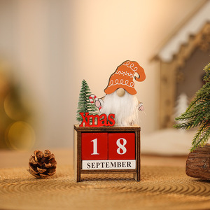 DAMAI Calendrier de compte à rebours de Noël en bois, bloc de bureau décoratif, avec gnome sans visage et homme en pain d'épices, calendrier perpétuel - Product Image 2