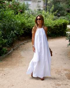 المرأة الجديدة البوهيمي بلا أكمام فستان الشاطئ الأبيض الرسن انقسام القطن القنب الكتان فستان الشاطئ الطويل - Product Image 1