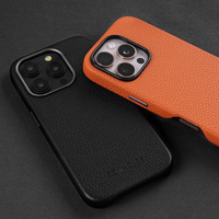Étui en Cuir Véritable pour 16 Pro Max, Fonction Magnétique, Texture Lichee, Anti-Traces de Doigts, Protection Antichoc 360°, Protection de l'Objectif