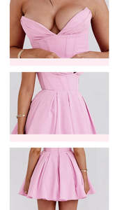 Mini vestido elegante sin tirantes con cuello en V y espalda descubierta de espina de pescado para mujer, cremallera <span class=keywords><strong>Invisible</strong></span>, cintura <span class=keywords><strong>Imperio</strong></span>, poliéster para fiestas nocturnas - Product Image 5