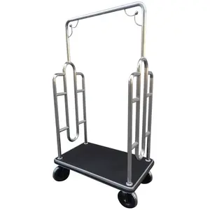 C008 Modern Design Hotel Lobby Bellman Luggage Trolley Service Hospitality Supplies Luggage Cart With 6" 8" Soundless Wheels