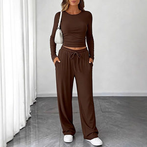 Dropshipping Shopify Womens Slim Fit Casual Set Round Neck Long Sleeve Tracksuit For Sports <b>Yoga</b> Spring Summer Streetwear - Product Image 2