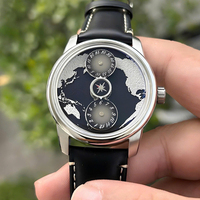Montre mécanique entièrement automatique à mouvement étoilé rotatif, personnalisée, petite échelle, planète bleue, bracelet en cuir, pour homme
