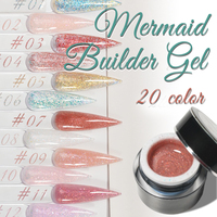 Gel de construction pour ongles effet sirène, 20 couleurs, gel UV pailleté pour extension d'ongles, usage professionnel en salon, gel de construction holographique pour extension d'ongles en salon