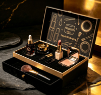 Scatola Regalo Cosmetica a Forma di Libro con Coperchio Ribaltabile, Inserto in Schiuma di Velluto, Coperchio Interno con Lamina Dorata, Scatola Rigida Personalizzata con Logo per Confezione Rossetto