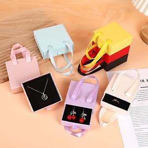 Macron Colored <b>Jewelry</b> Paper <b>Box</b> Drawer Style Paper <b>Box</b> Compact Handle <b>Jewelry</b> <b>Gift</b> <b>Box</b> Support Customized Wholesale - Product Image 3