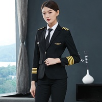 Uniformes de pilote pour femmes, vêtements de pilote de ligne aérienne, combinaison de pilote en polyester/viscose, noir, bleu foncé, toutes saisons, designs personnalisés